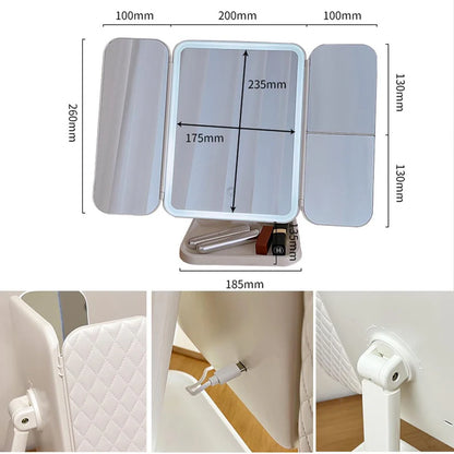 Espejo de Maquillaje Tríptico Recargable con Aumento y Luz
